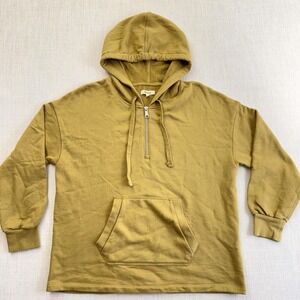 Madewell Womens Olive Mustard Quarter Zip Hoodie Cotton Sweatshirt Small